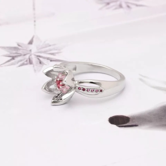 Romantic Pink CZ Sterling Silver Lotus Flower Ring - Picture 3 of 5